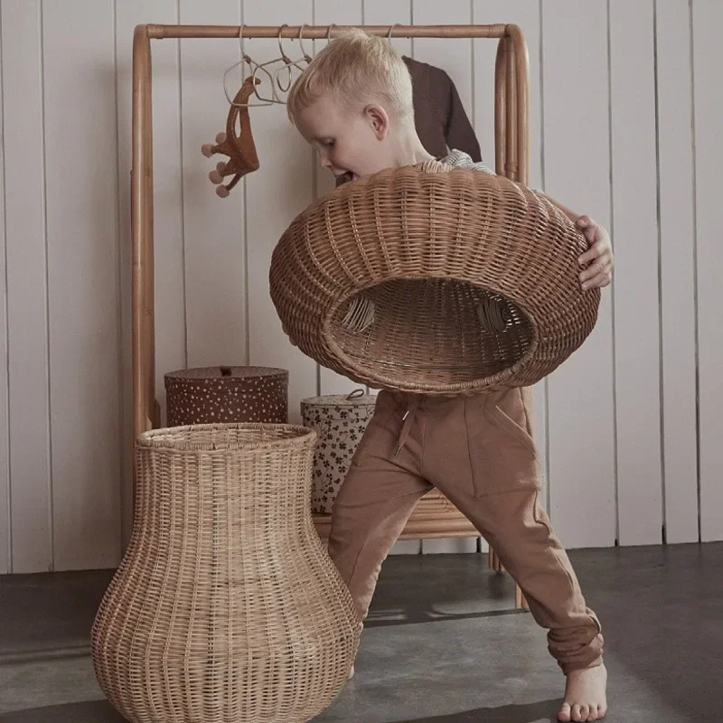 Baby Clothing Hamper - Nordic Wind Rattan Woven Mushroom Shaped
