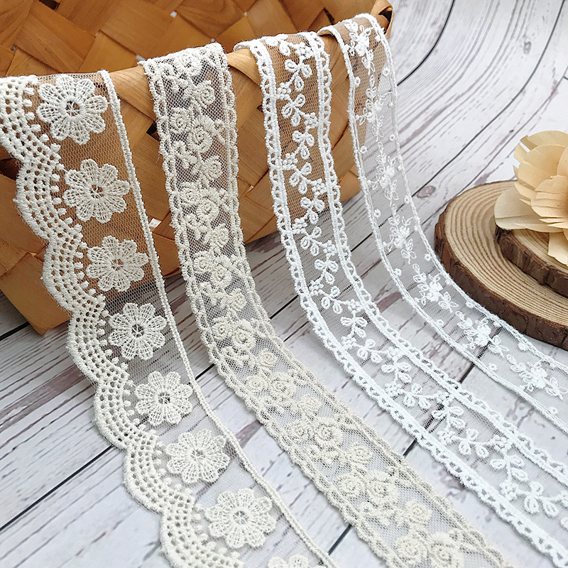 Baby Clothing Material - 3Yards/Lot Embroidery White Beige Cotton Thread